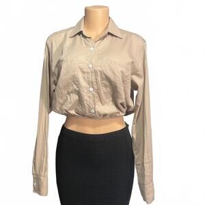 Stillwater Beige Cropped Button-Up Shirt for‎ Women